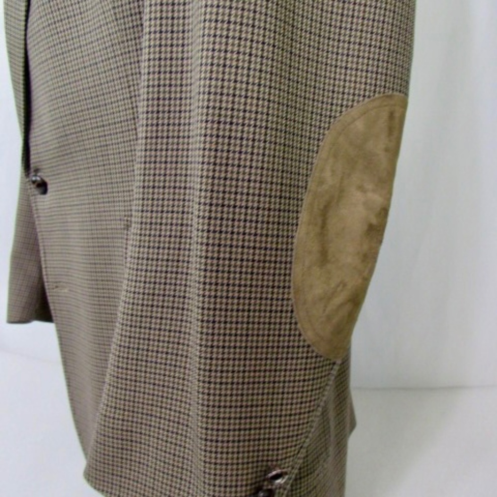 Pendleton USA 100% Wool Sz 48R Brown Houndstooth Elbow Patch Vented Sport Coat - Picture 13 of 16